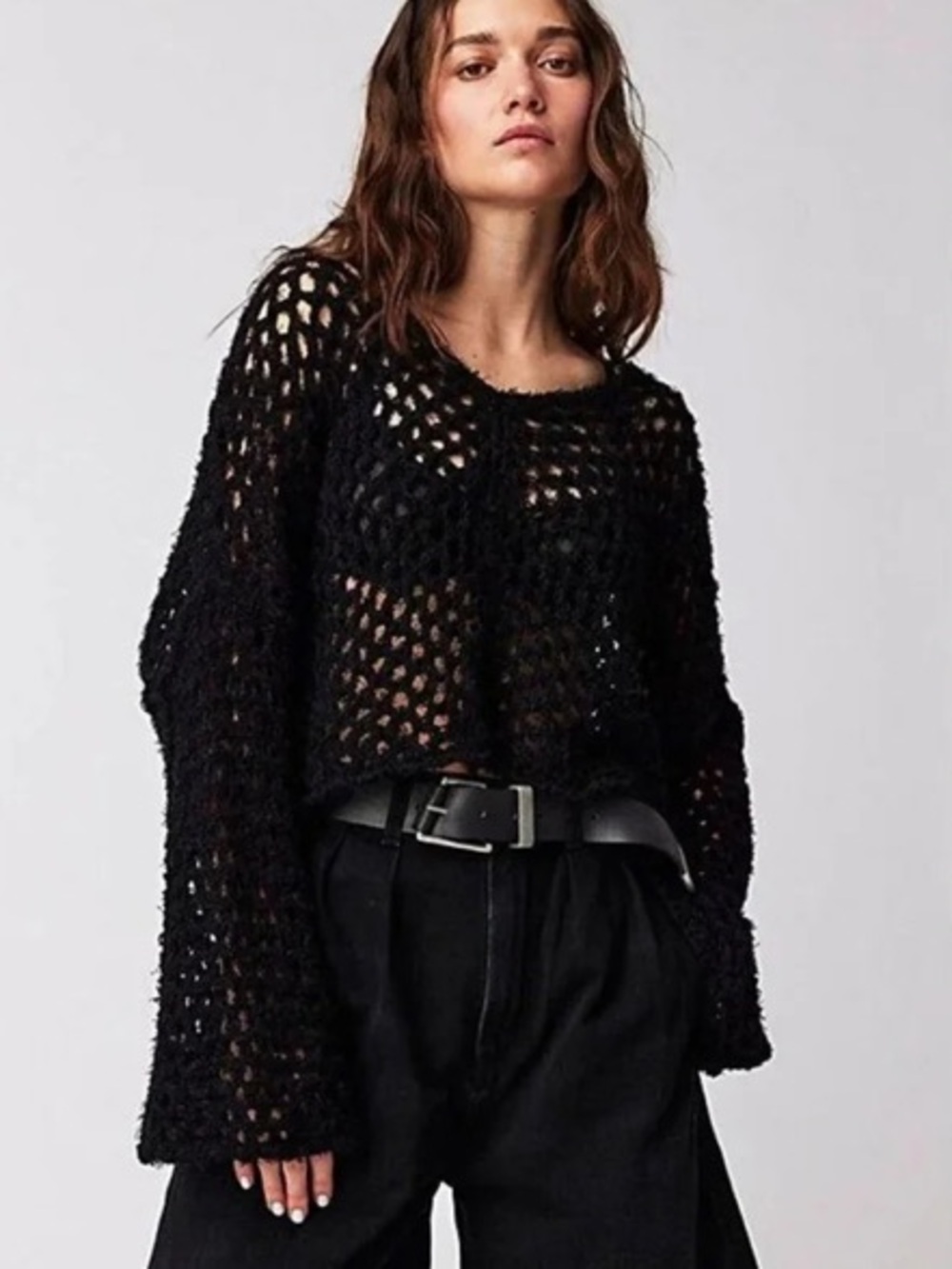 Free People Women's Solid Sail Away Sweater At In Black Boho Size XS